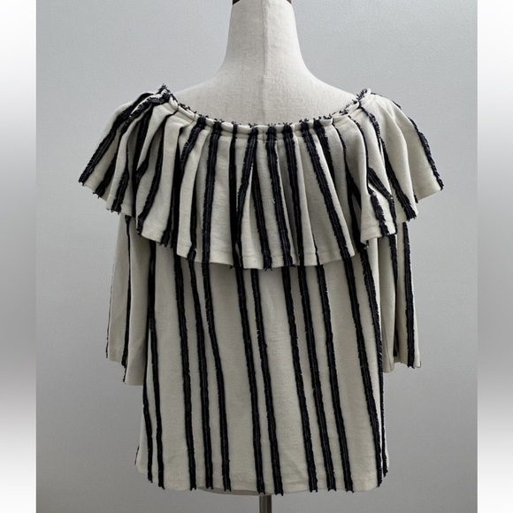 Banana Republic Ruffled Stripe Off the Shoulder Blouse - Black and Cream - Picture 5 of 6